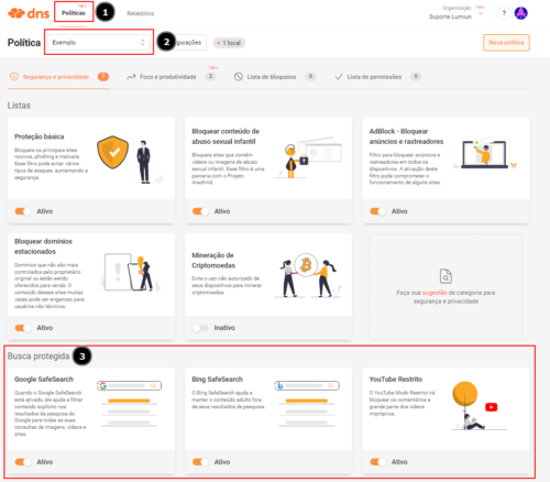 Lumiun DNS bloqueio SafeSearch